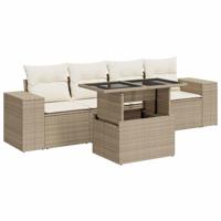 5-delige Loungeset met kussens poly rattan beige - thumbnail