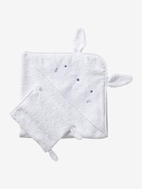 Badcape + washandje van biologisch katoen wit