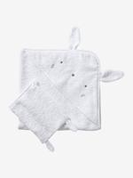 Badcape + washandje van biologisch katoen wit - thumbnail