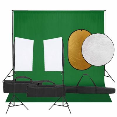 Fotostudioset met verlichtingsset, achtergrond en reflector