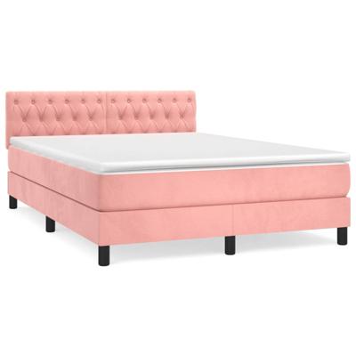 Boxspring met matras fluweel roze 140x200 cm
