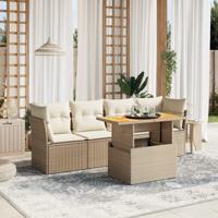 5-delige Loungeset met kussens poly rattan beige - thumbnail