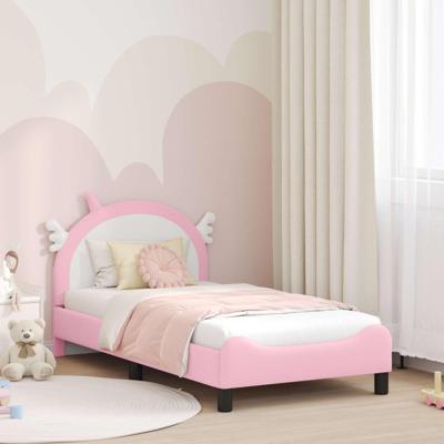 Bedframe voor kinderen met hoofdbord Roze 80 x 160 cm PU Bedframe voor kinderen met hoofdbord Roze 80 x 160 cm PU
