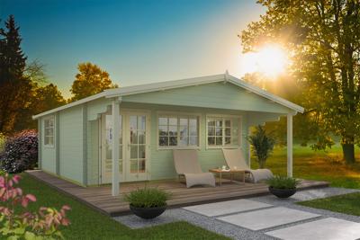 Tuindeco Jackson blokhut 595x595 cm + overkapping 200 cm 70 mm vuren groen geïmpregneerd- Zadeldak- Onbehandeld vurenhout- Tuindeco Tuindeco Jackson blokhut 595x595 cm + overkapping 200 cm 70 mm vuren groen geïmpregneerd- Zadeldak- Onbehandeld vurenhout- Tuindeco