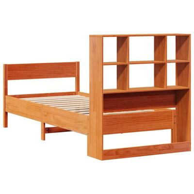 Bed met boekenkast zonder matras grenenhout wasbruin 75x190 cm