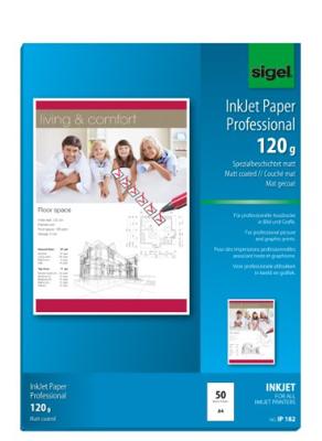 Sigel Inkjet Paper Professional IP182 Inkjet printpapier DIN A4 120 g/m² 50 vellen Helderwit Sigel Inkjet Paper Professional IP182 Inkjet printpapier DIN A4 120 g/m² 50 vellen Helderwit