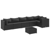 7-delige Loungeset met kussens poly rattan zwart - thumbnail