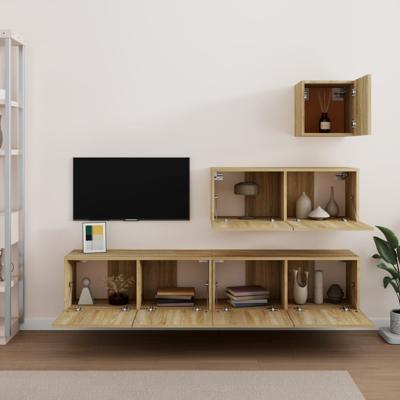 4-delige Tv-meubelset bewerkt hout sonoma eikenkleurig