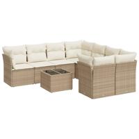 9-delige Loungeset met kussens poly rattan beige - thumbnail