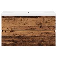 Wastafelkast met ingebouwde wasbak oud houtkleurig - thumbnail
