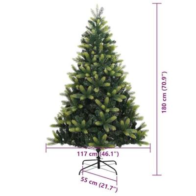 Kunstkerstboom met scharnier 300 LEDs Groen 180 cm PVC en PE