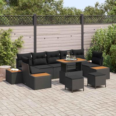 Tuinbankenset 10 pcs Zwart poly rattan