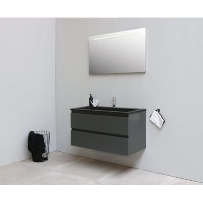 On-Line Badkamermeubelset - 100 cm - Voorgemonteerd - Ladestructuur - Acryl Wastafel - 1 Kraangat - Spiegel met LED-Verlichting - Mat Antraciet