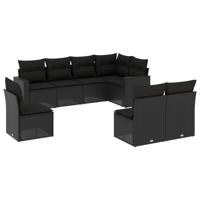 9-delige Loungeset met kussens poly rattan zwart - thumbnail