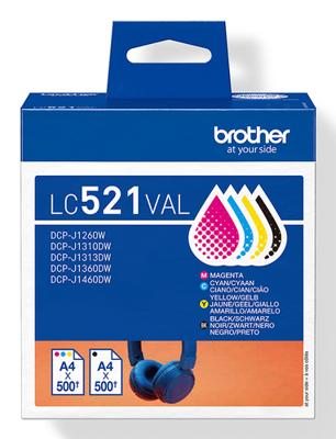 Brother LC521VAL inktcartridge 4 stuk(s) Origineel Zwart, Cyaan, Magenta, Geel - thumbnail