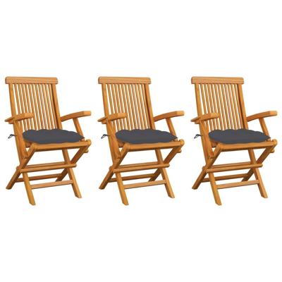 Tuinstoelen 3 st met antracietkleurige kussens massief teakhout