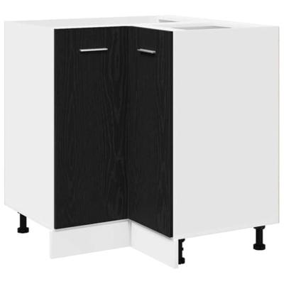 Zwarte Eiken Hoek Onderkast - 75,5 x 75,5 x 81,5 cm, Gemaakt van Geëngineerd Hout