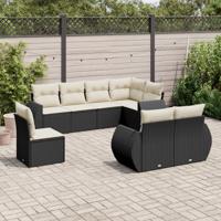 8-delige Loungeset met kussens poly rattan zwart - thumbnail