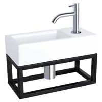 Differnz Differnz Ravo fonteinset keramiek - kraan gebogen - met handdoekrek chroom - thumbnail