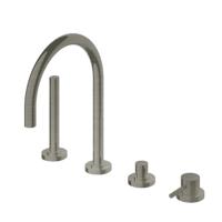 Badrandkraan Hotbath Buddy 1-hendel Mengkraan Compleet 4-gats Geborsteld Nikkel - thumbnail