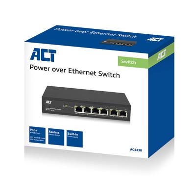 6-Poorts netwerkswitch 4x PoE+ 10/100Mbps ACT AC4430 6-Poorts netwerkswitch 4x PoE+ 10/100Mbps ACT AC4430