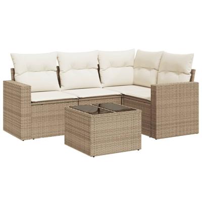 5-delige Loungeset met kussens poly rattan beige