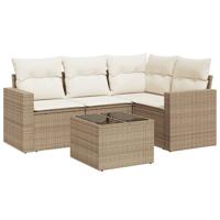 5-delige Loungeset met kussens poly rattan beige - thumbnail