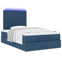 Ottoman bed met matras en LED's 120x190 cm stof blauw - thumbnail