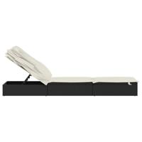 Ligbed met inklapbaar dak 213x63x97 cm poly rattan zwart - thumbnail