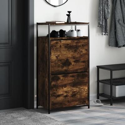 VidaXL Schoenenkast 60x34x112 cm bewerkt hout gerookt eikenkleurig VidaXL Schoenenkast 60x34x112 cm bewerkt hout gerookt eikenkleurig