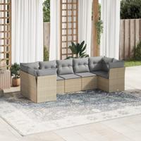 7-delige Loungeset met kussens poly rattan beige - thumbnail