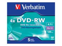DVD-RW Verbatim 5 Stuks Zwart 4,7 GB 4x (5 Stuks) - thumbnail