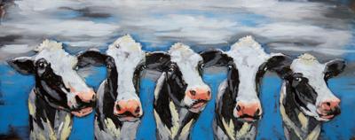 Schilderij - Metaalschilderij - Blije Koeien, 60x150
