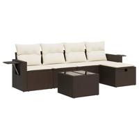 5-delige Loungeset met kussens poly rattan bruin - thumbnail