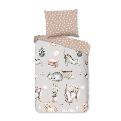 Good Morning Peuter dekbedovertrek "poezen" - Grijs - (120x150 cm) - Katoen