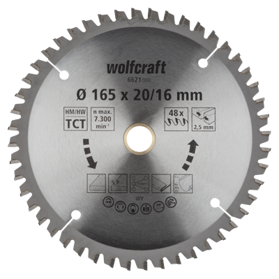 Wolfcraft Handcirkelzaagblad | HM | 48 Zähne | Ø165 x 20/16mm | 1 stuk - 6621000