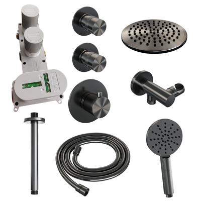BRAUER Gunmetal Edition thermostatische inbouw regendouche SET 11 met 20 cm douchekop en plafondarm en 3-standen handdouche en doucheslang en wandaansluitbocht gunmetal geborsteld PVD BRAUER Gunmetal Edition thermostatische inbouw regendouche SET 11 met 20 cm douchekop en plafondarm en 3-standen handdouche en doucheslang en wandaansluitbocht gunmetal geborsteld PVD