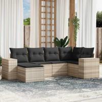 6-delige Loungeset met kussens poly rattan lichtgrijs - thumbnail