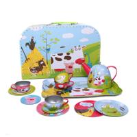 Simply For Kids theeservies metaal in koffer met boerderijdieren 15-delig - thumbnail
