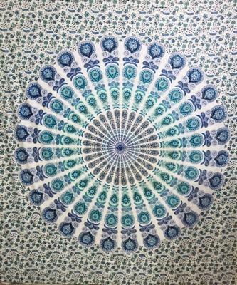 Mandala Wandkleed Vierkant Lotus Blauw/Groen (228 x 228 cm)