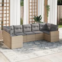 7-delige Loungeset met kussens poly rattan beige - thumbnail