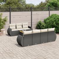8-delige Loungeset met kussens poly rattan zwart - thumbnail