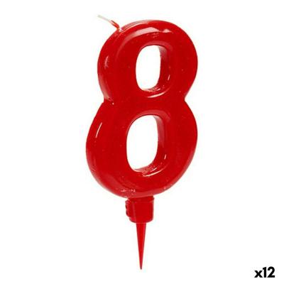Kaars Rood Verjaardag Cijfer 8 (12 Stuks)