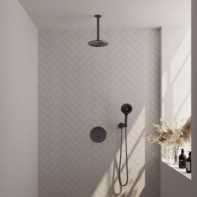 Brauer Gunmetal Edition Thermostatische Regendoucheset Inbouw - Hoofddouche 20 cm - 3 Weg - Handdouche Rond 3 Standen - Doucheslang - Wandaansluitbocht - Gunmetal