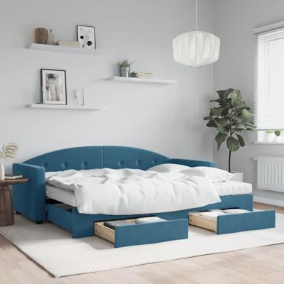 Slaapbank met onderschuifbed en lades 80x200 cm fluweel blauw