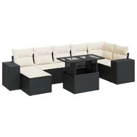 8-delige Loungeset met kussens poly rattan zwart - thumbnail