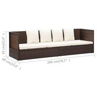 Loungebed met ligkussen en kussens poly rattan bruin - thumbnail