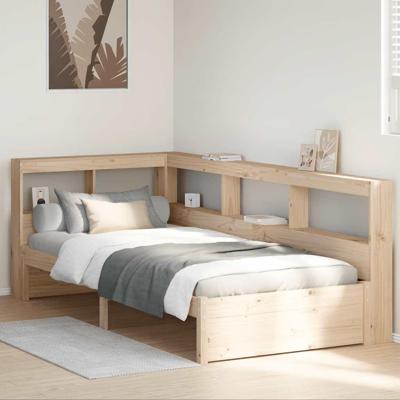 Bed met boekenkast zonder matras massief grenenhout 90x190 cm