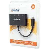 Manhattan USB-Hub USB 3.2 Gen 1-hub 4 poorten Met USB-C stekker Zwart - thumbnail