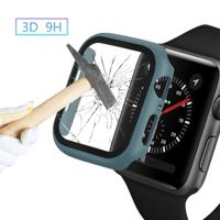 ENKAY Hat-Prince volledige dekking PC Case + gehard glas beschermer voor Apple Watch serie 5/4 44mm (groen) - thumbnail